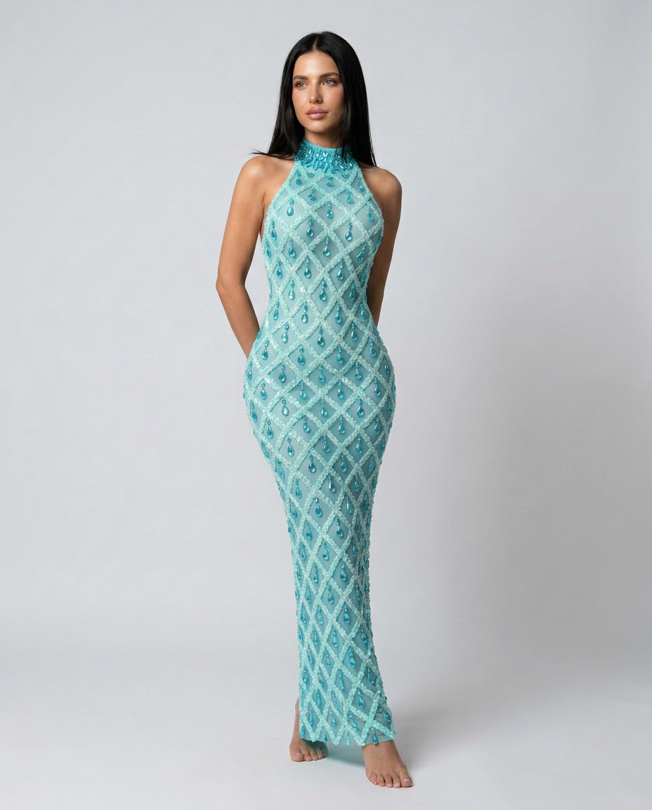 Clara | Crystal Embellished Sequin Maxi Dress