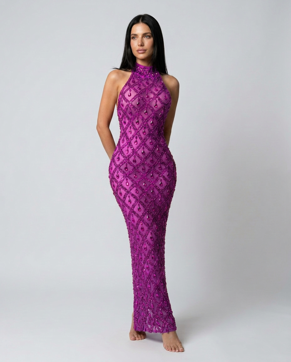 Clara | Crystal Embellished Sequin Maxi Dress