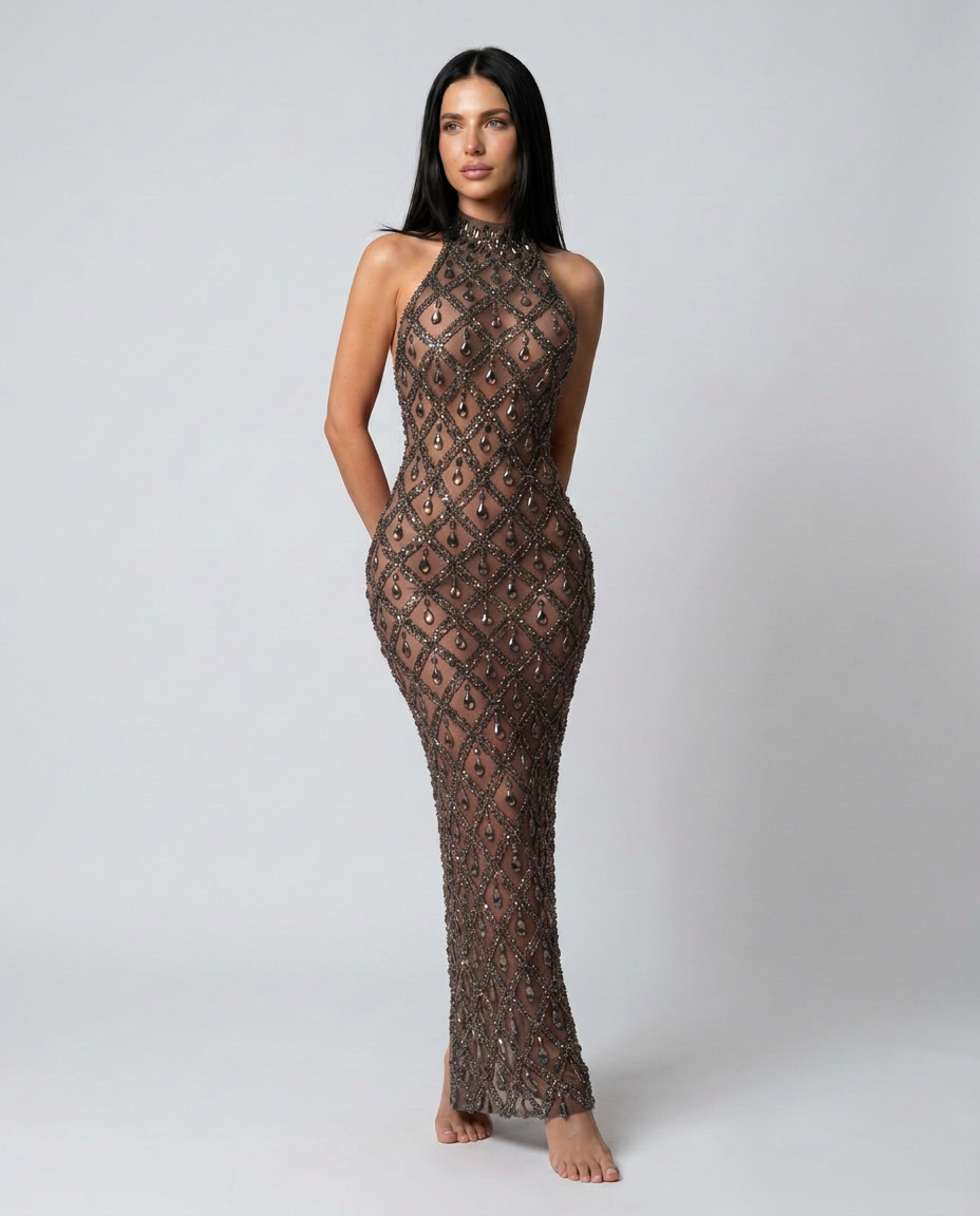 Clara | Crystal Embellished Sequin Maxi Dress