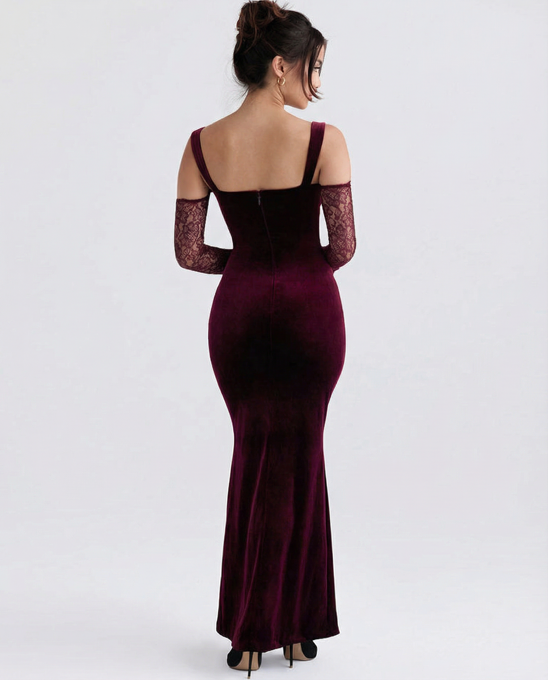 Wanda | Velvet Lace Sleeve Maxi Dress
