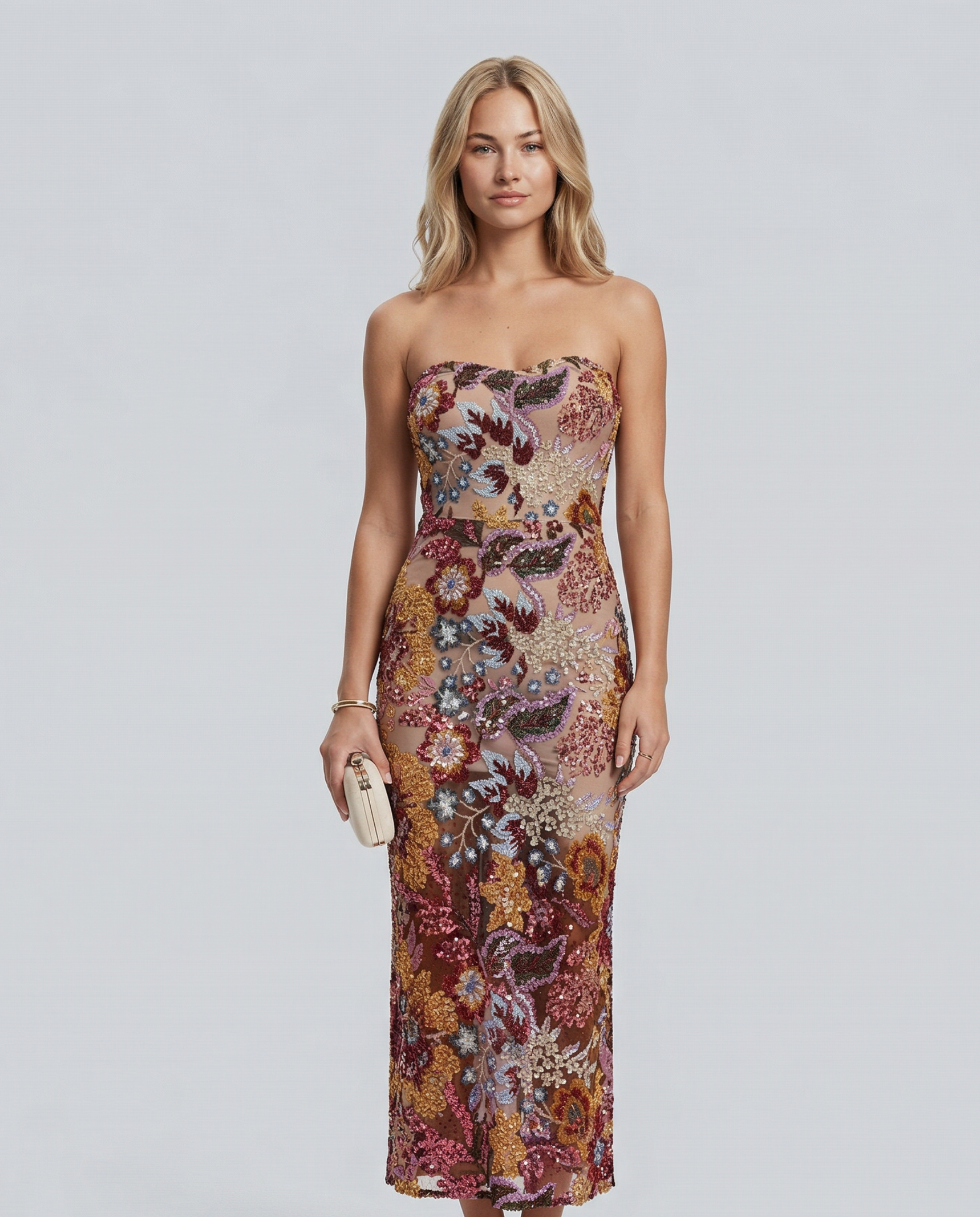 Mindy | Strapless Floral Sequin Maxi Dress