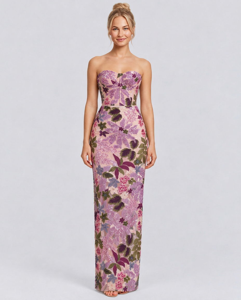 Mindy | Strapless Floral Sequin Maxi Dress