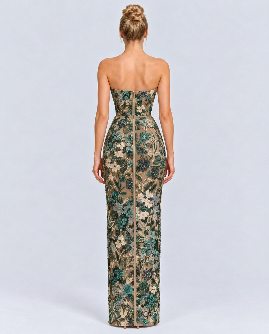 Mindy | Strapless Floral Sequin Maxi Dress