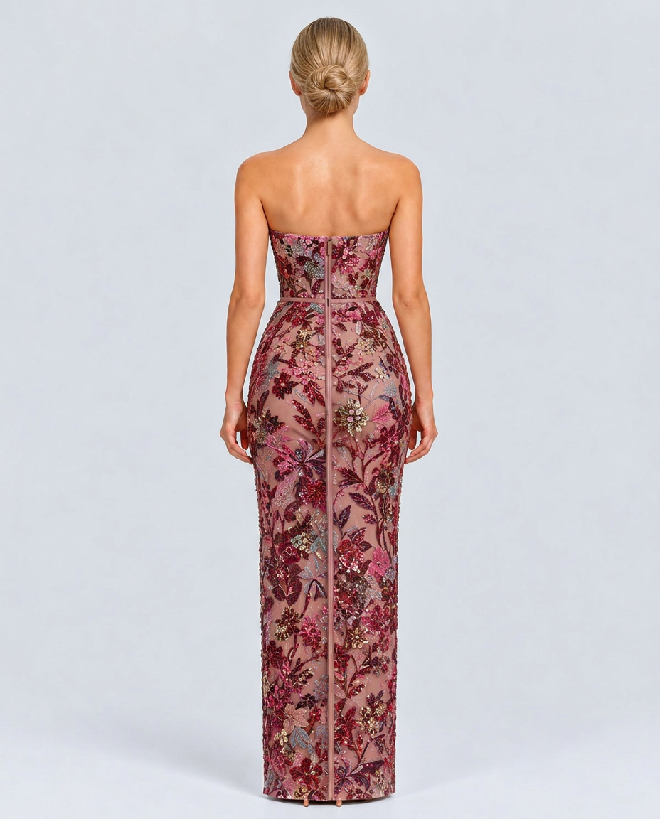 Mindy | Strapless Floral Sequin Maxi Dress