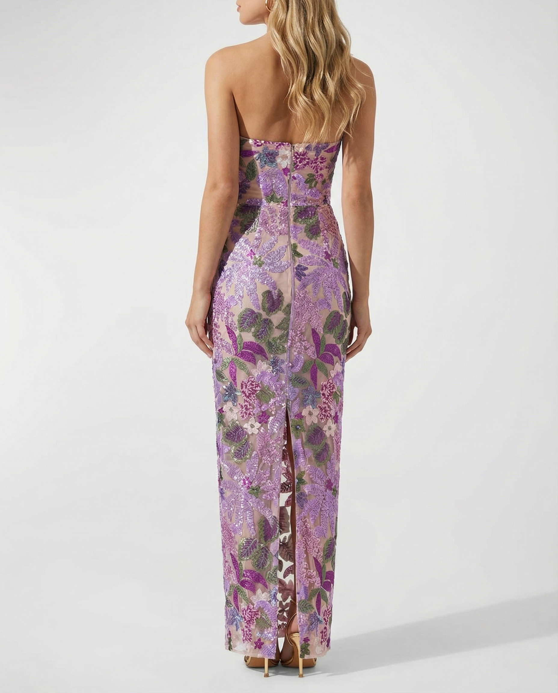Mindy | Strapless Floral Sequin Maxi Dress