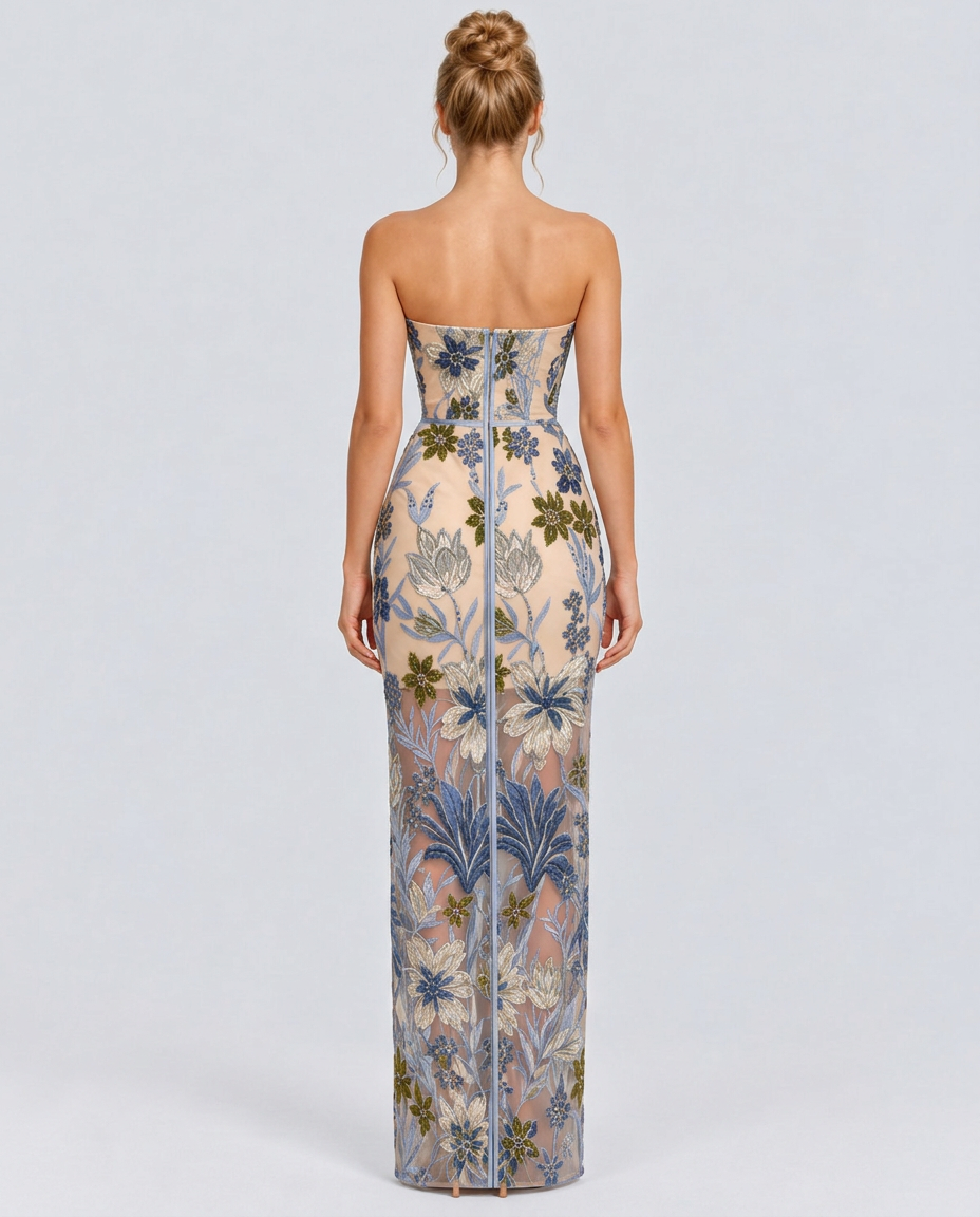 Mindy | Strapless Floral Sequin Maxi Dress