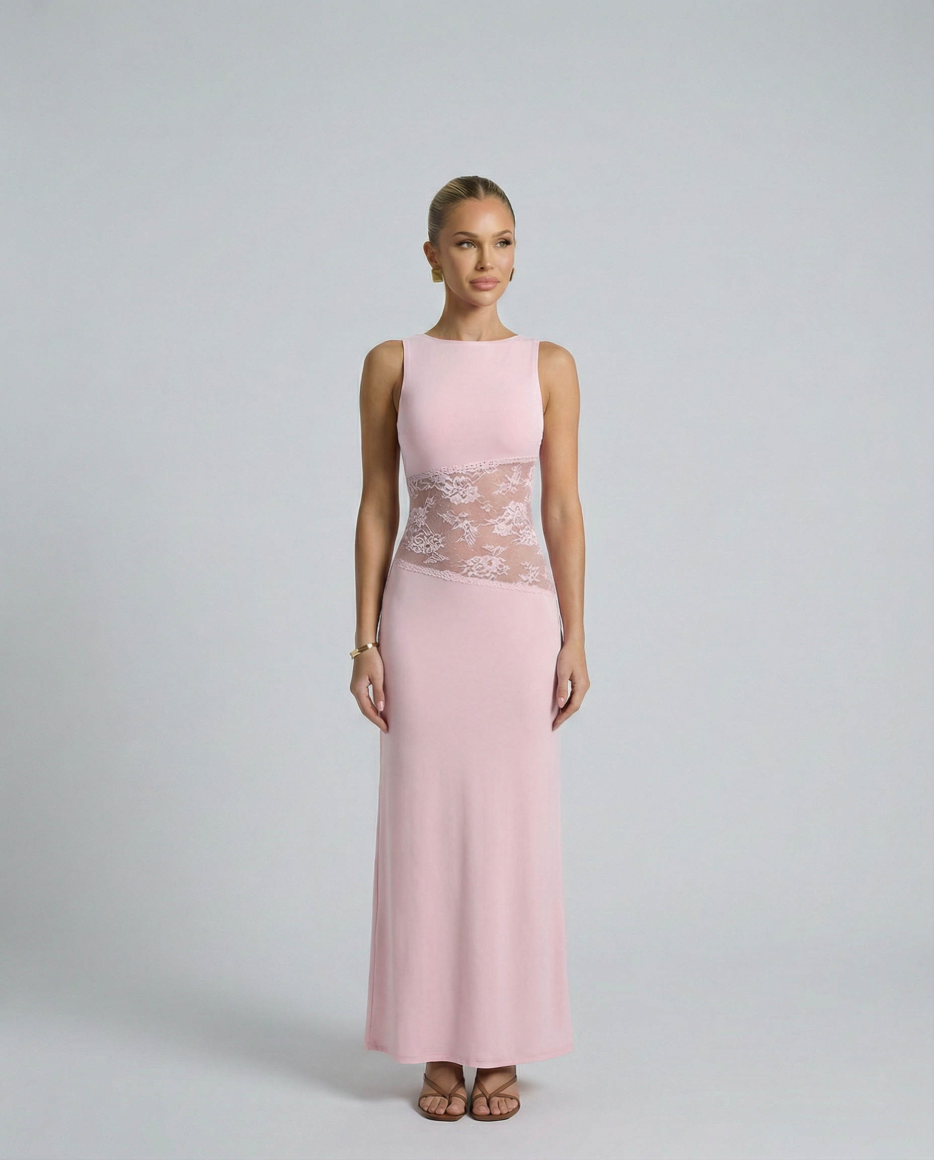 Traci | Lace Maxi Dress with Sheer Waist Panel