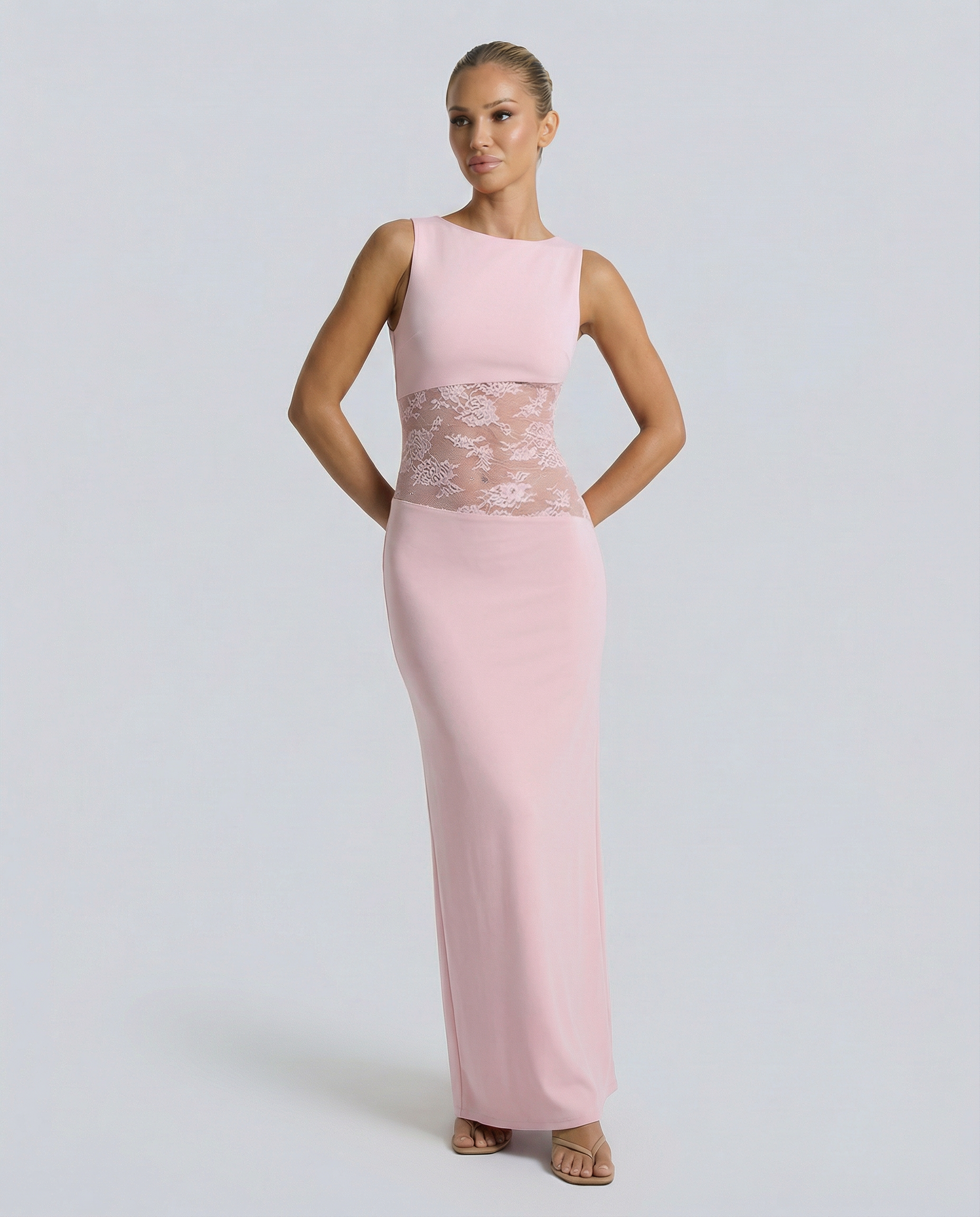 Traci | Lace Maxi Dress with Sheer Waist Panel