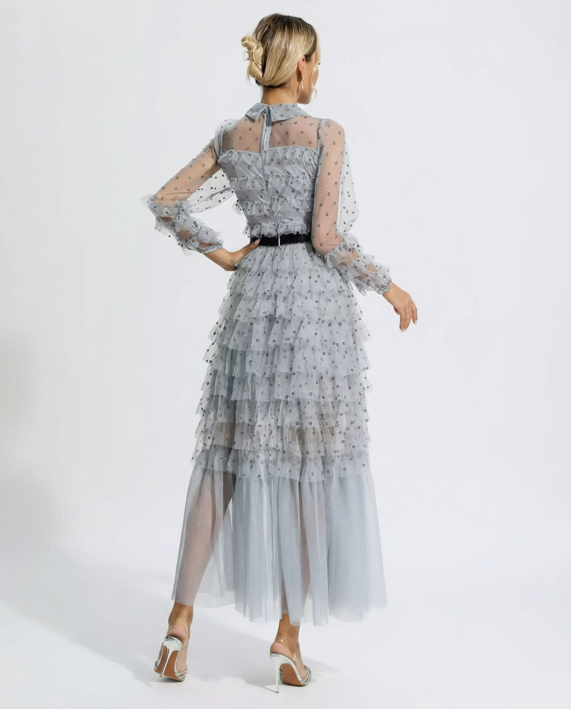 Gayle | Maxi Dress with Polka Dot Tulle and Ruffle Layers