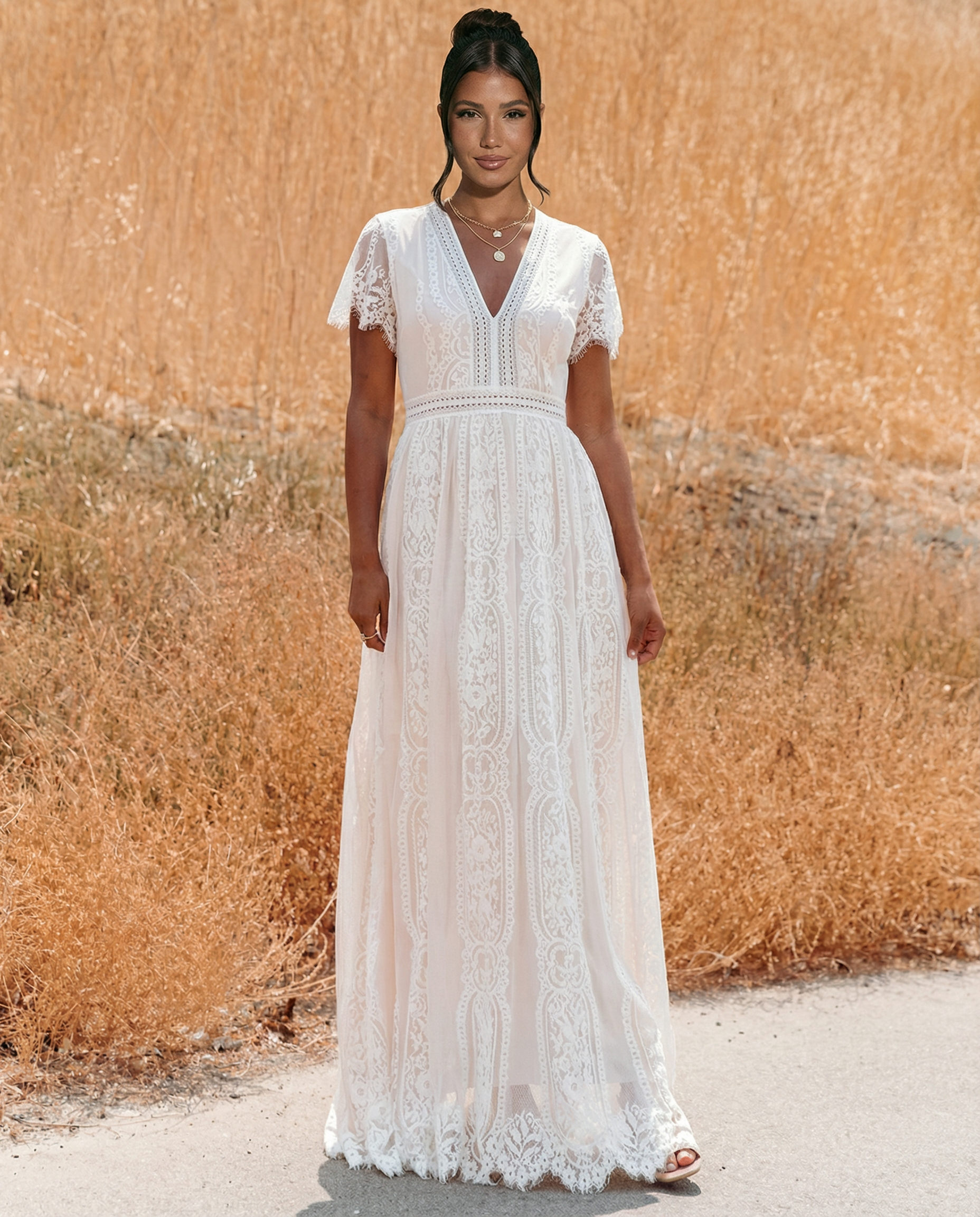 Felicia | Lace V Neck Maxi Dress