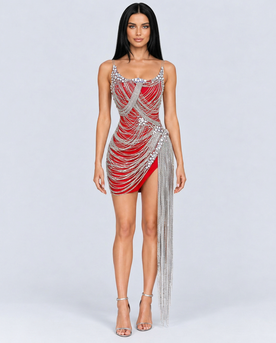 Alba | Embellished Diamond Chain Mini Dress
