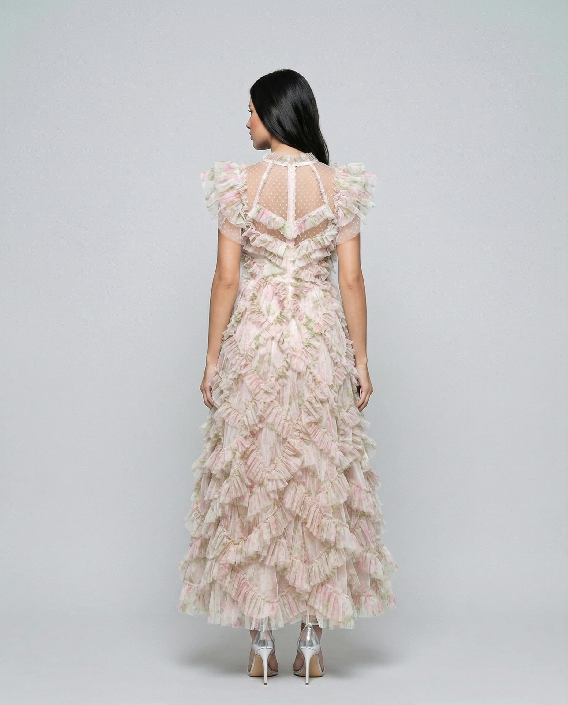 Ila | Maxi Dress with Ruffle Tulle and Sheer Panel