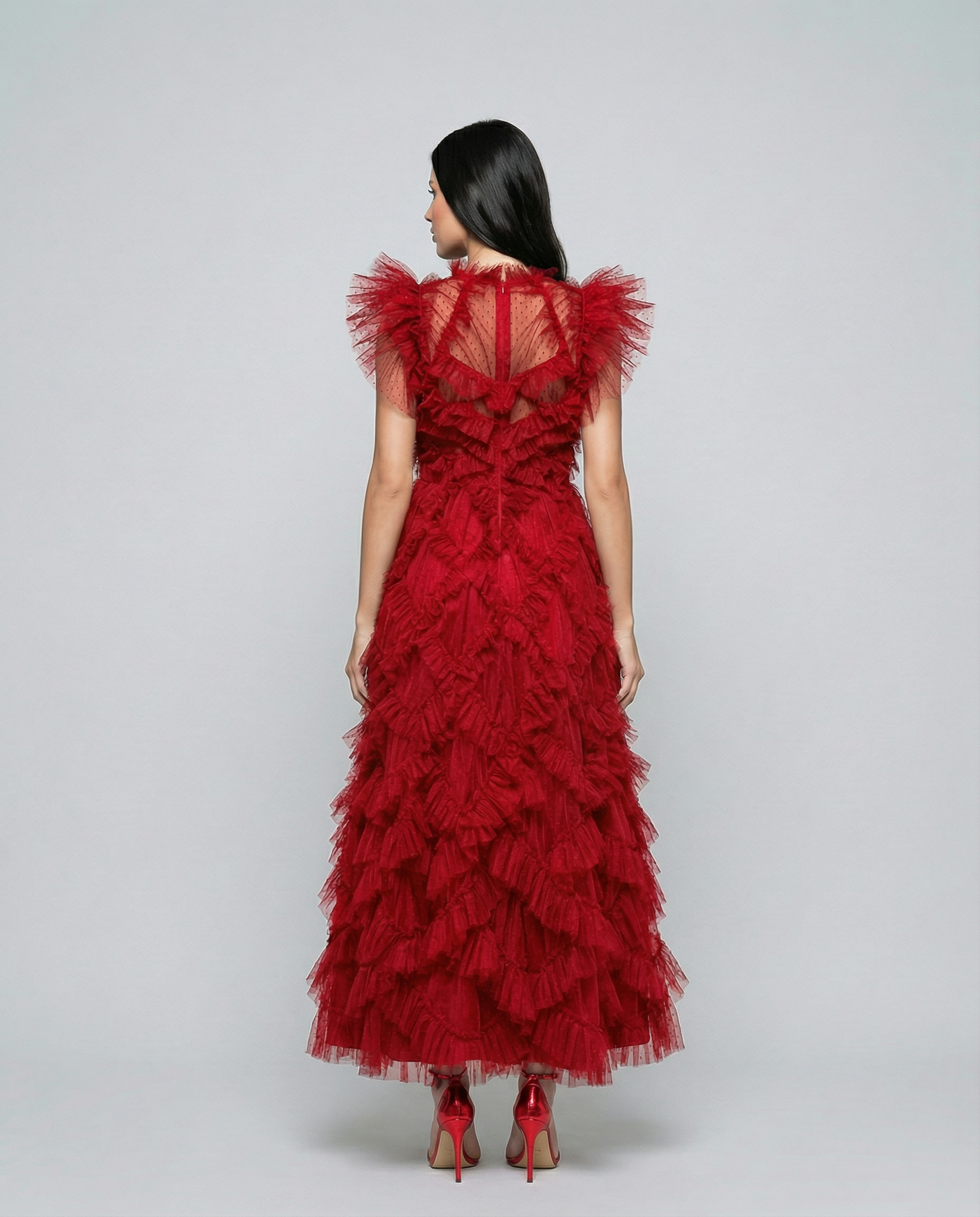 Ila | Maxi Dress with Ruffle Tulle and Sheer Panel