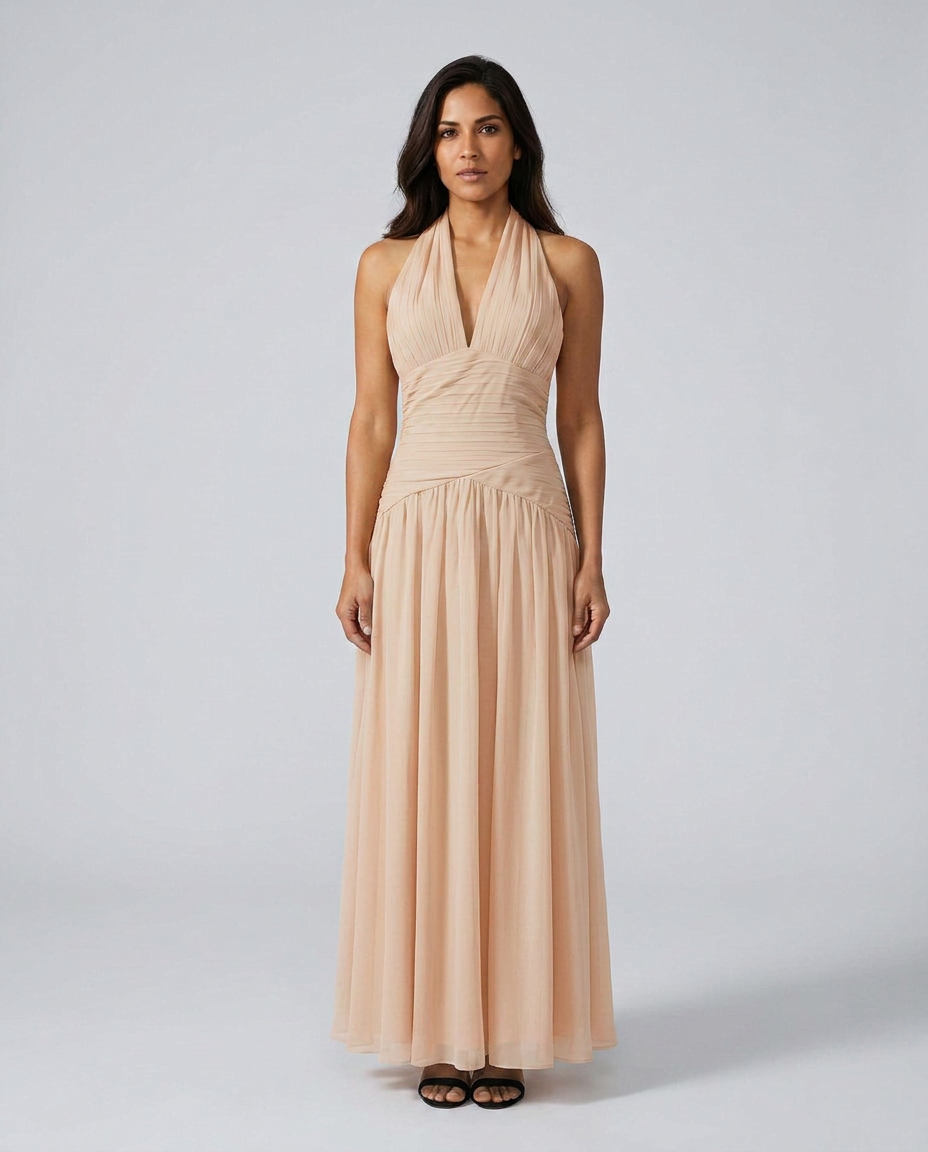 Edda | Halter Neck Lace-Trim Gathered Maxi Dress