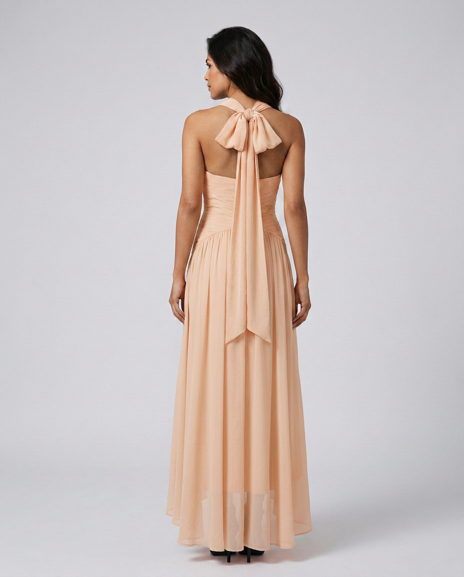 Edda | Halter Neck Lace-Trim Gathered Maxi Dress