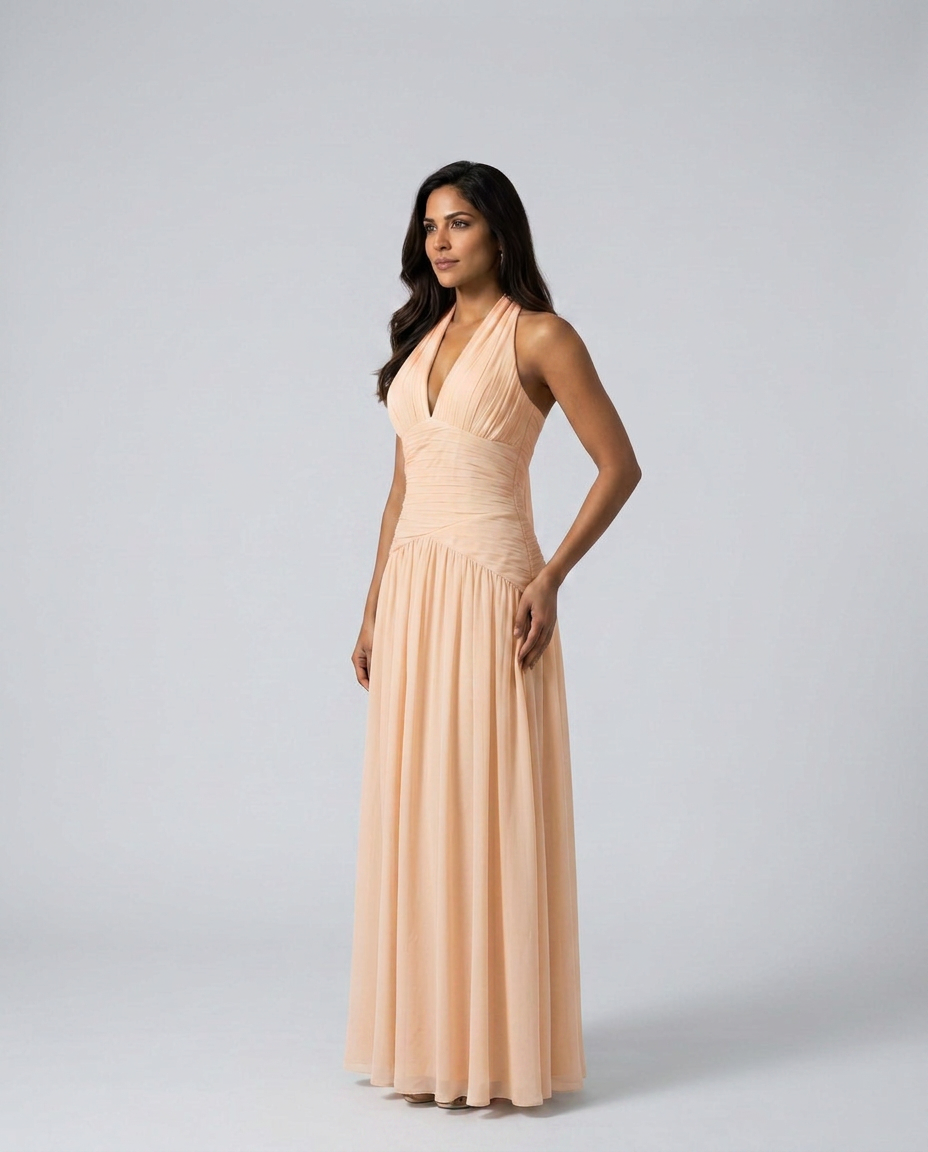 Edda | Halter Neck Lace-Trim Gathered Maxi Dress