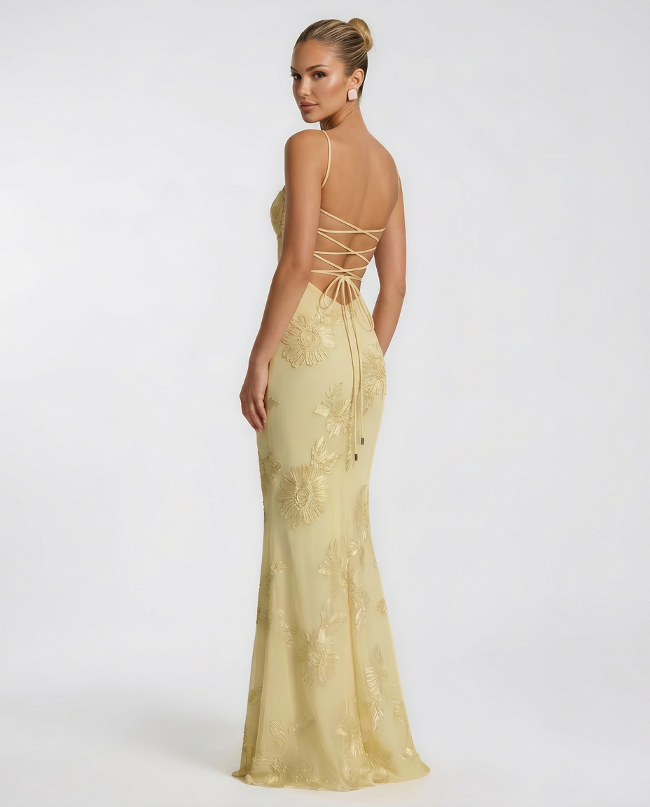 Selene | Floral Jacquard Corset Maxi Dress