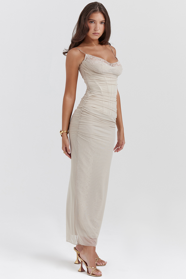 Cheri | Maxi Dress with Lace Trim and Corset Bodice