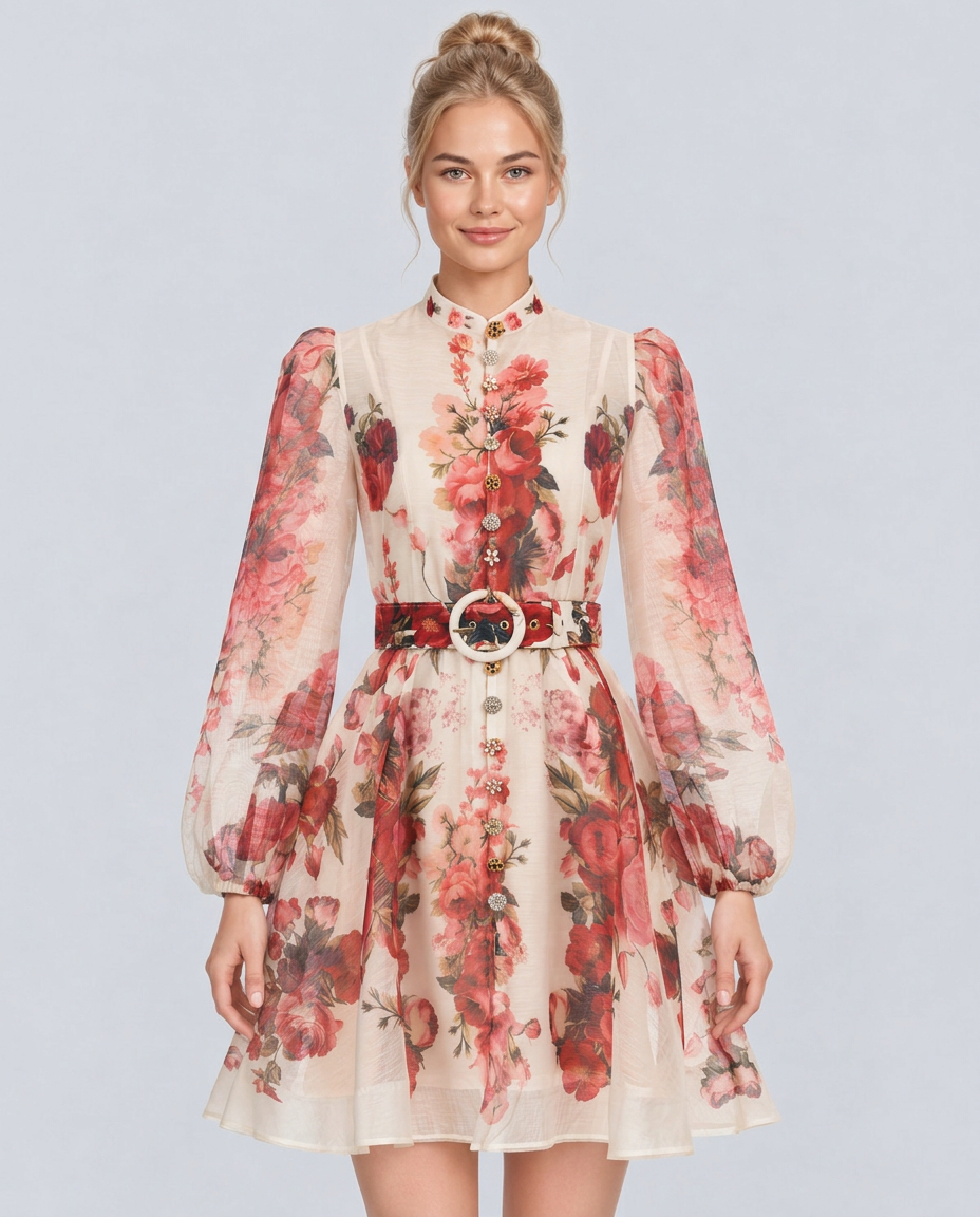 Beatriz | Floral Print Blouson Sleeve Mini Dress