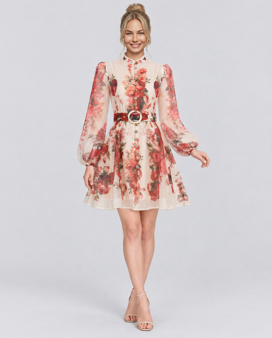 Beatriz | Floral Print Blouson Sleeve Mini Dress