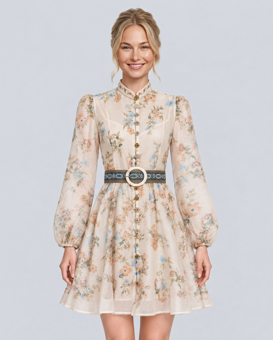 Beatriz | Floral Print Blouson Sleeve Mini Dress