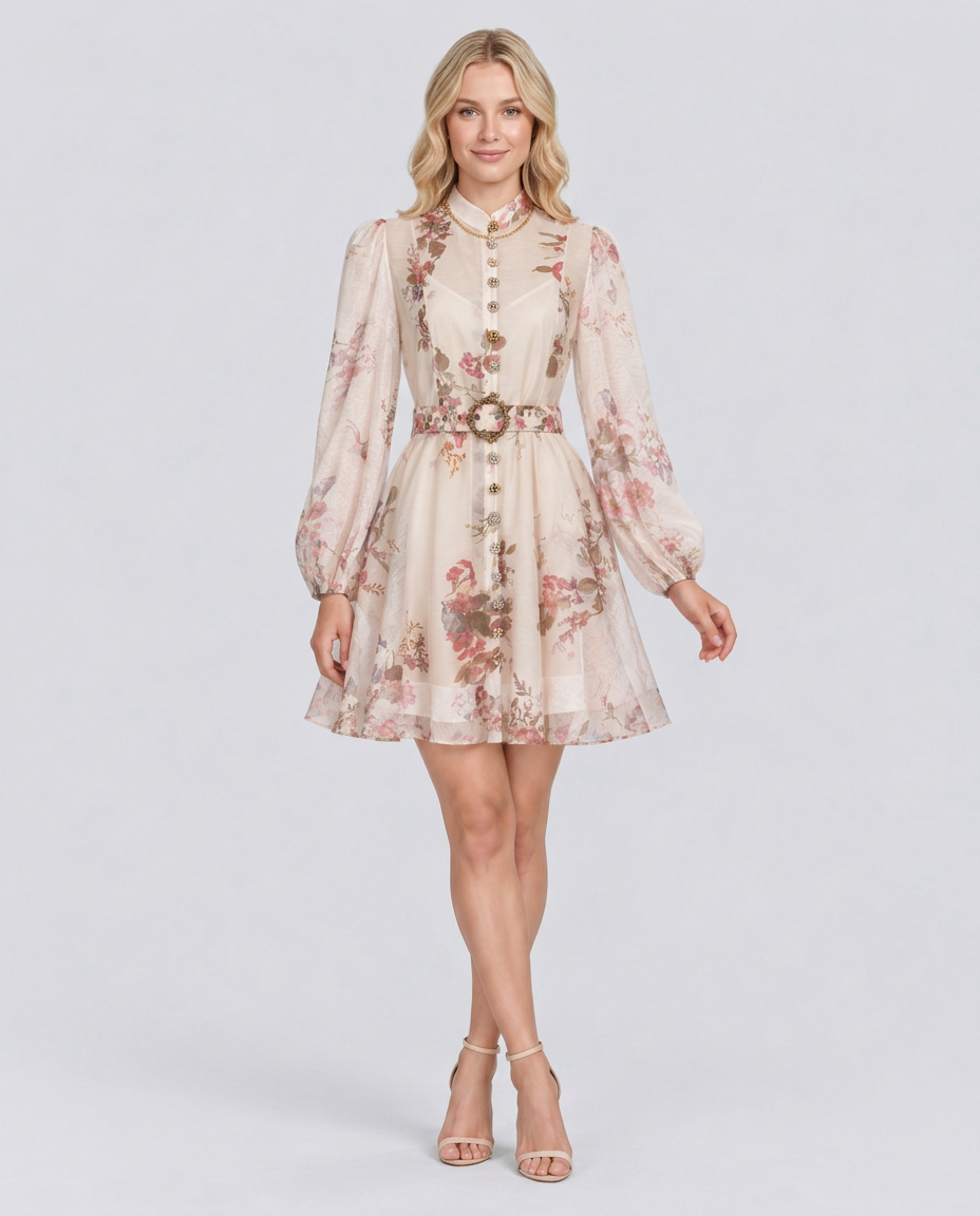 Beatriz | Floral Print Blouson Sleeve Mini Dress