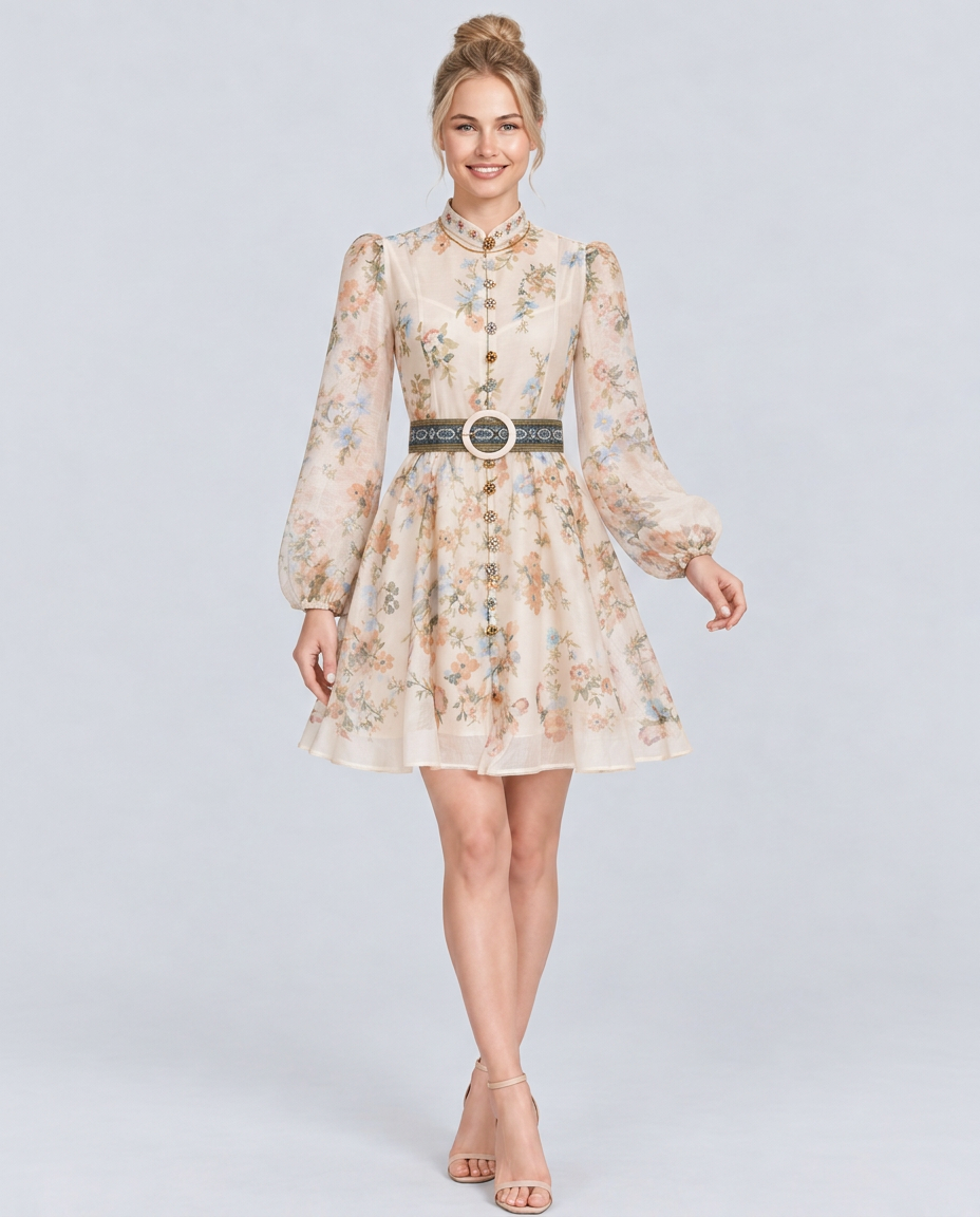 Beatriz | Floral Print Blouson Sleeve Mini Dress