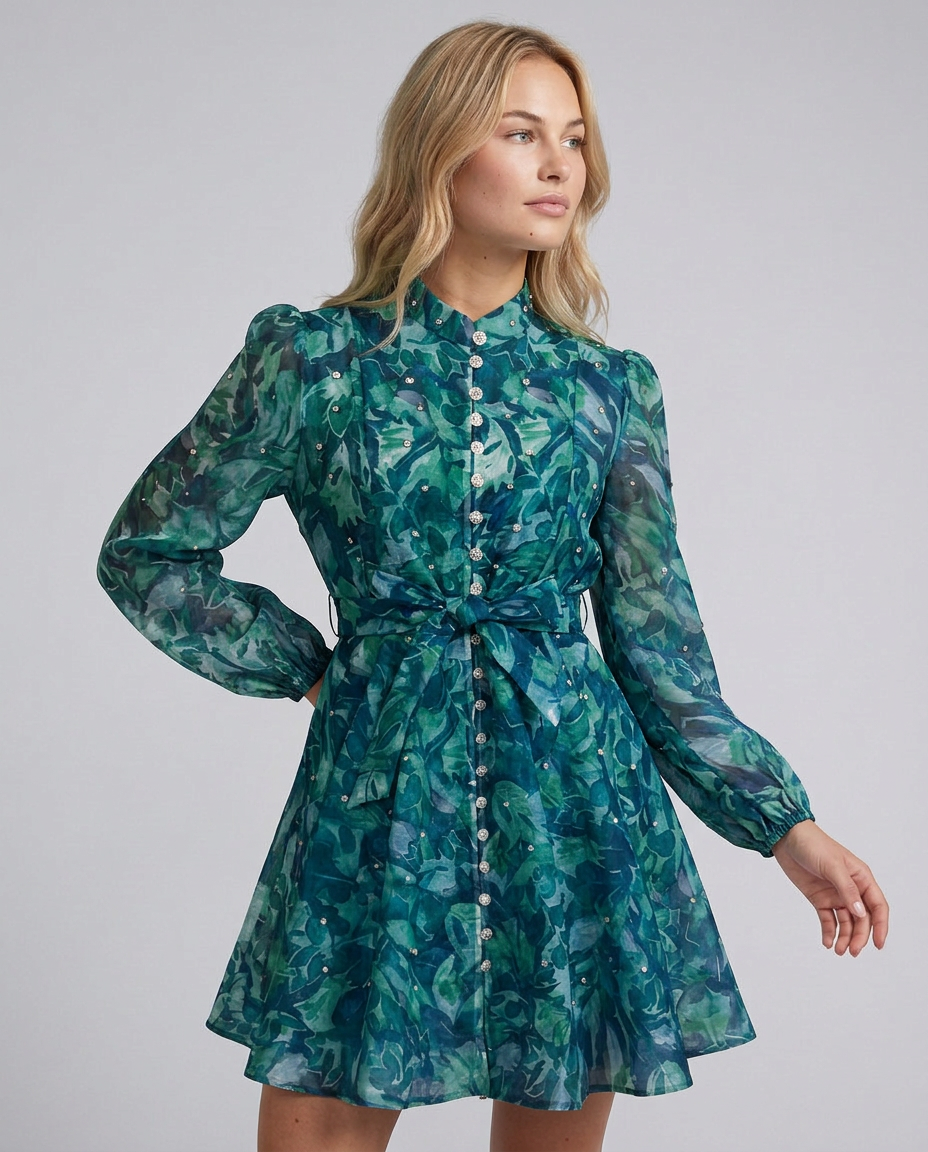 Ellie | Crystal Embellished Floral Print Mini Dress