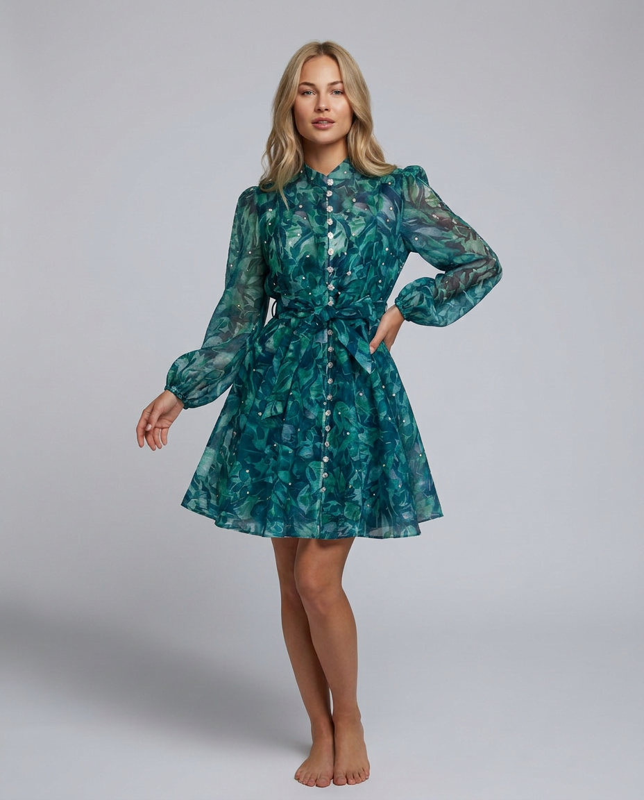 Ellie | Crystal Embellished Floral Print Mini Dress