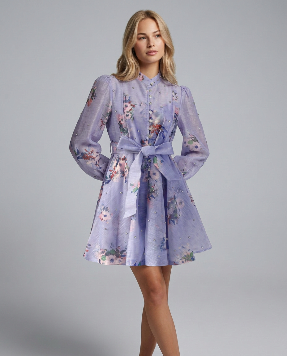 Ellie | Crystal Embellished Floral Print Mini Dress