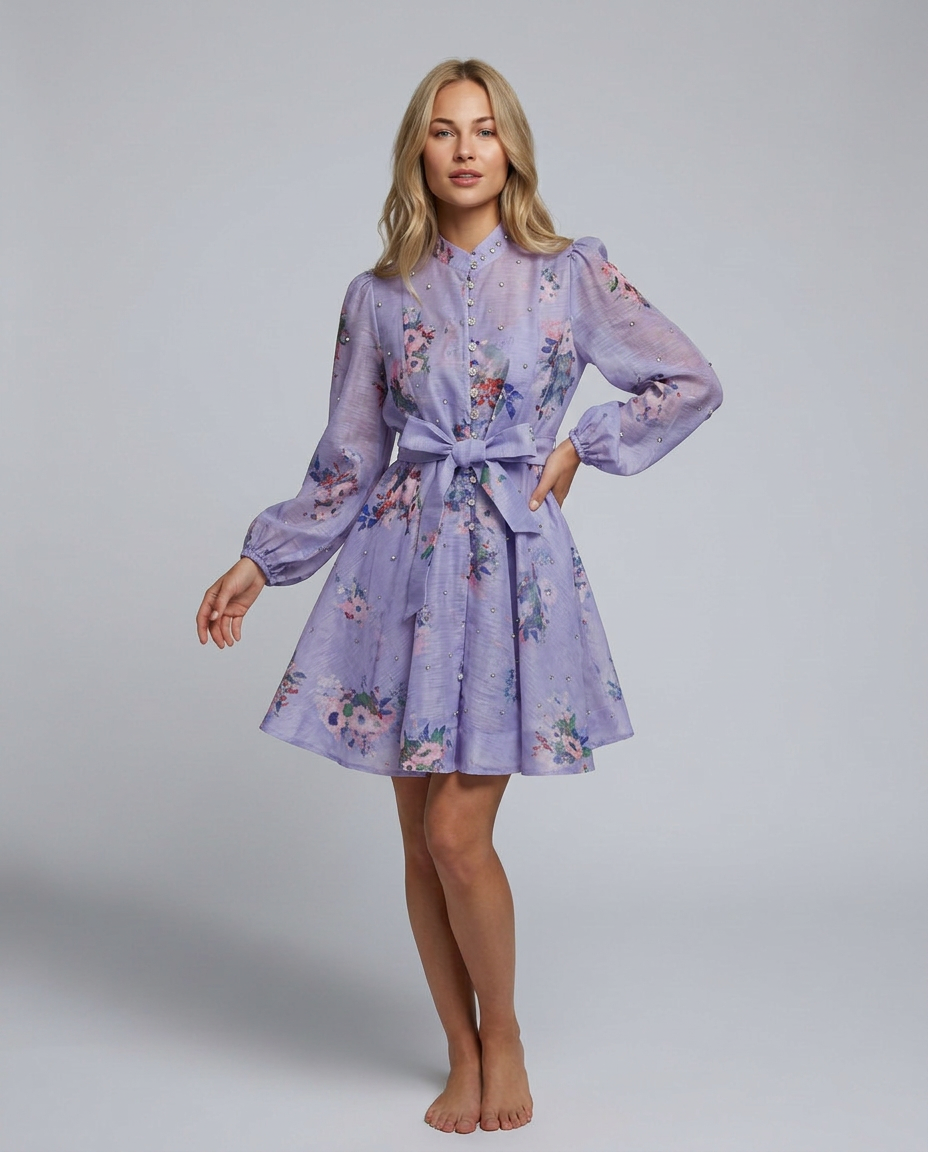 Ellie | Crystal Embellished Floral Print Mini Dress