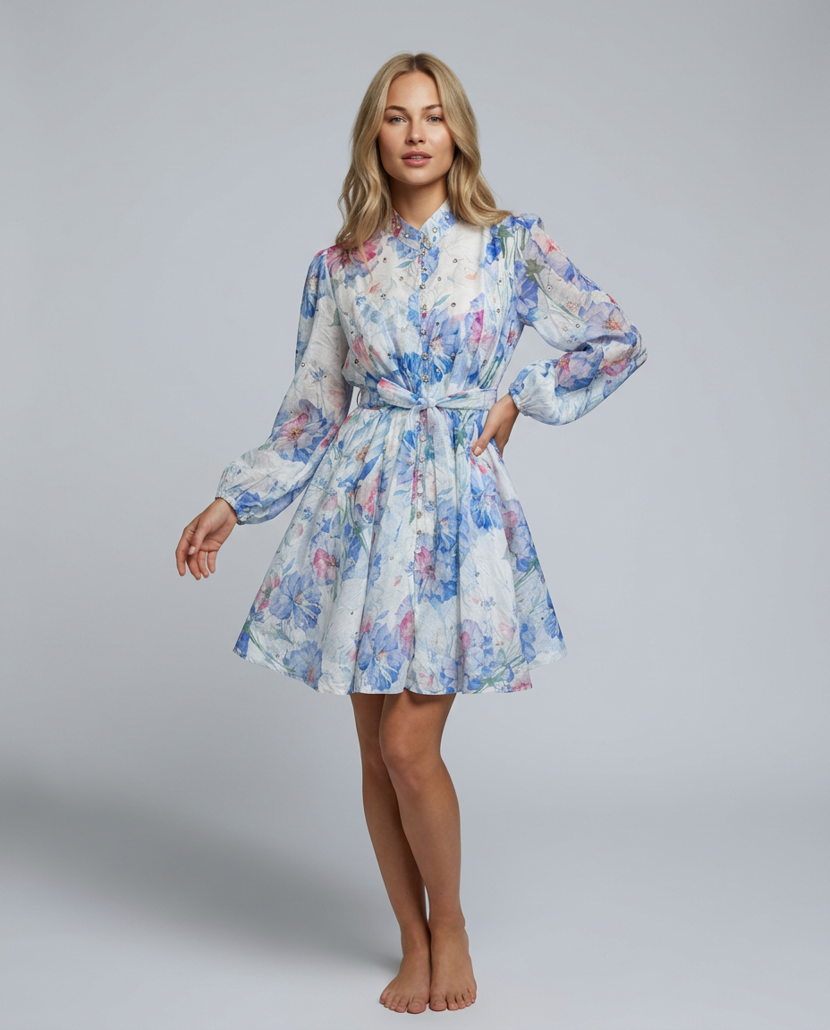 Ellie | Crystal Embellished Floral Print Mini Dress