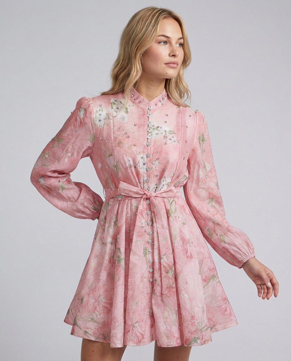 Ellie | Crystal Embellished Floral Print Mini Dress