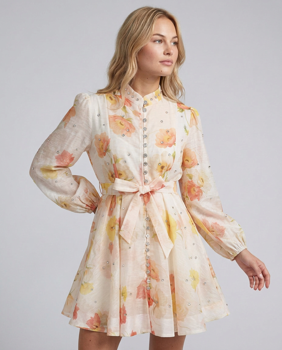 Ellie | Crystal Embellished Floral Print Mini Dress