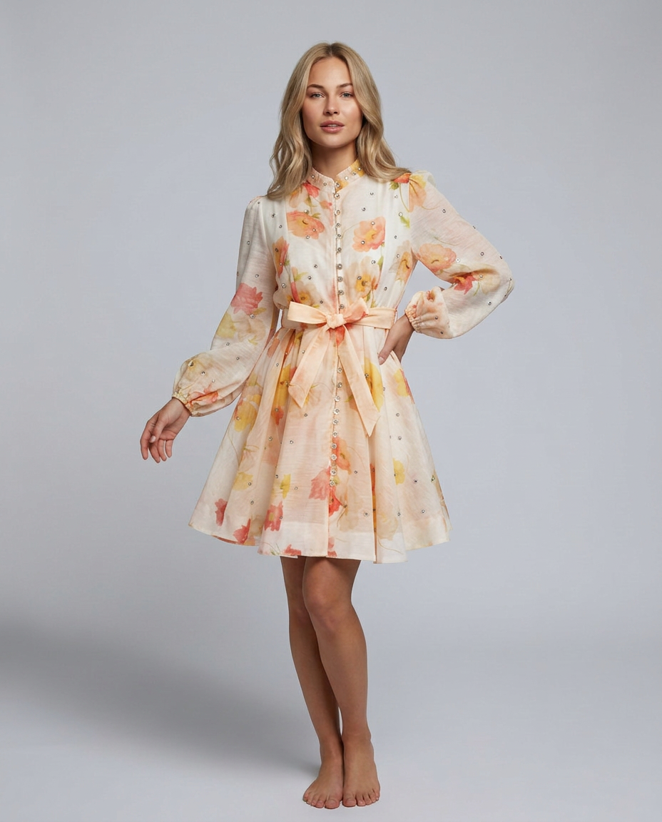 Ellie | Crystal Embellished Floral Print Mini Dress