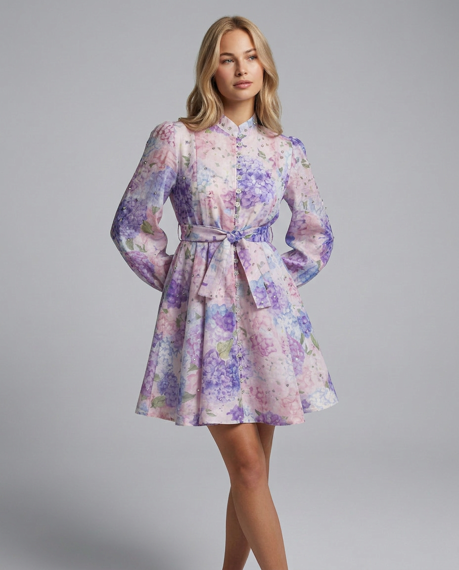 Ellie | Crystal Embellished Floral Print Mini Dress