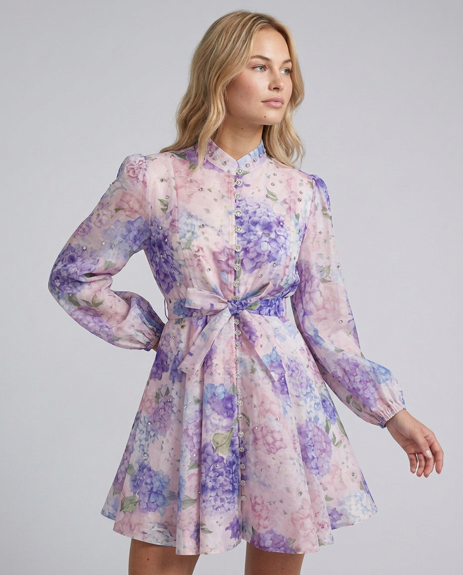 Ellie | Crystal Embellished Floral Print Mini Dress