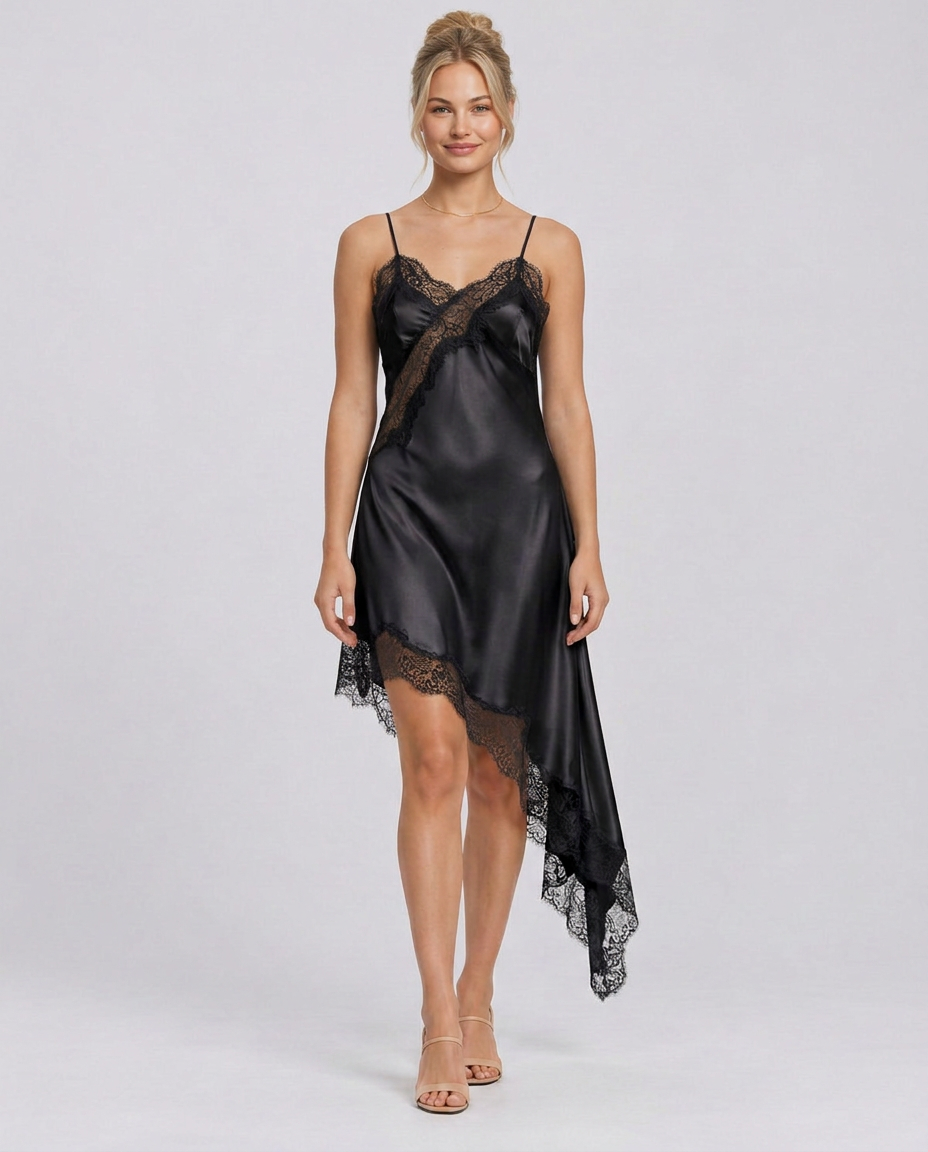 Amara | Floral Lace Panel Spaghetti Strap Mini Dress