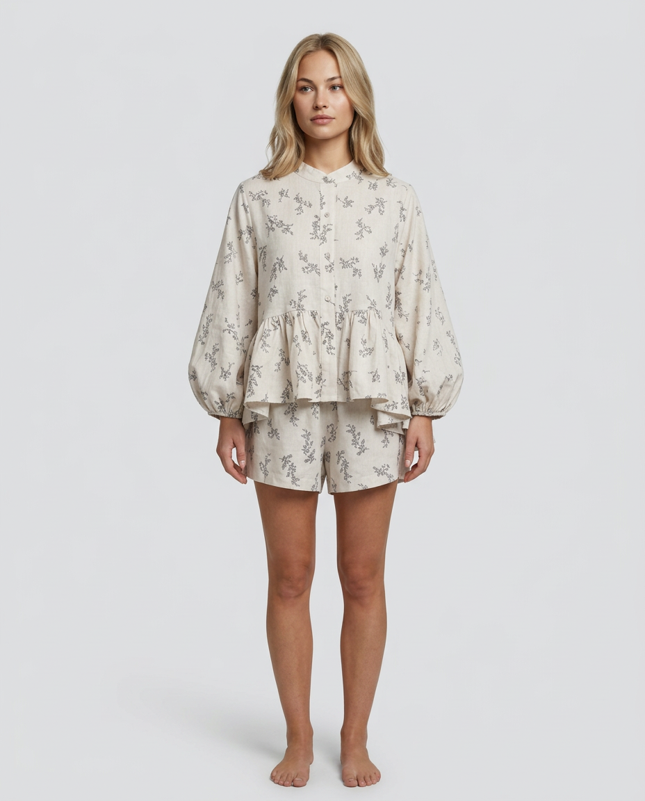 Ophélie | Floral Printed Linen-Blend Shirt & Shorts Set