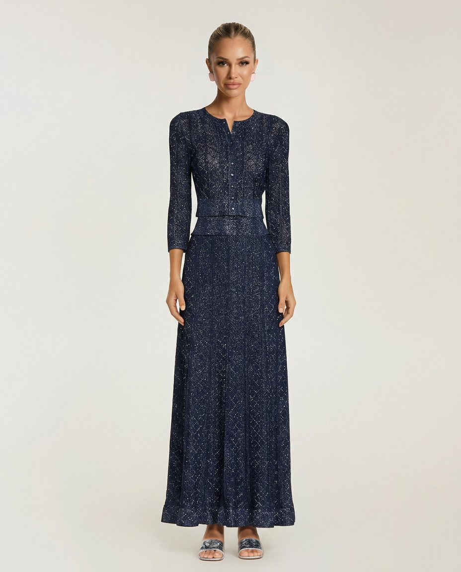 Cora | Rhinestone Knit Cropped Cardigan & Maxi Skirt Set