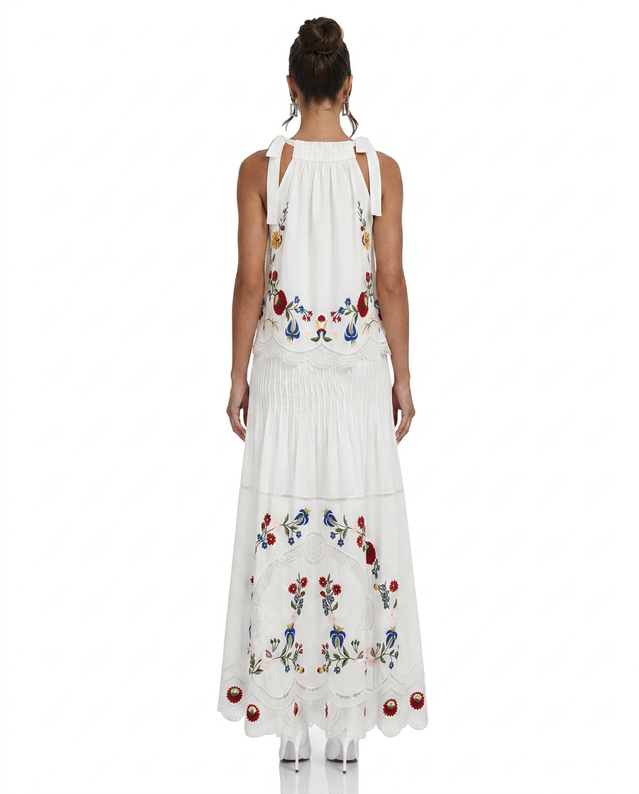 Wyna | Floral Lace-Trim Top & Midi Skirt Set