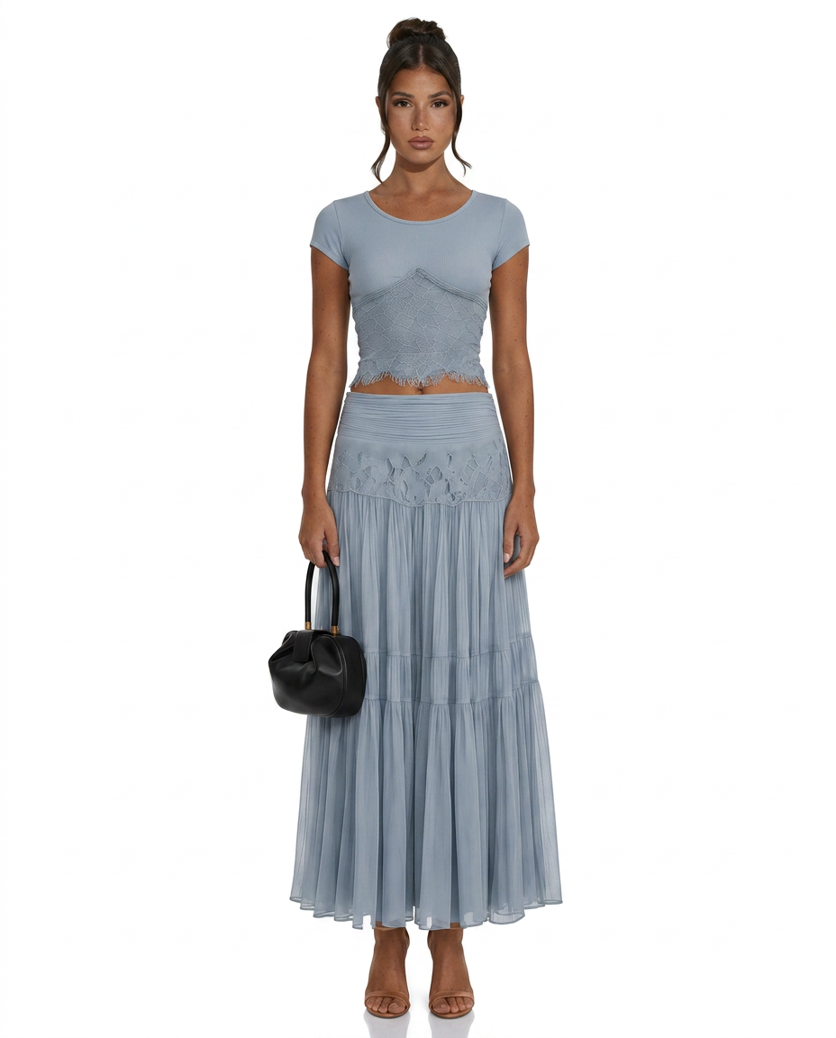 Celeste | Knit Top & Lace Panel Midi Co-ord Set