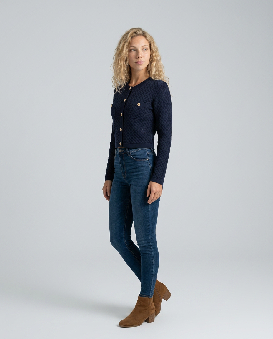 Bianca | Button-Front Crochet Knit Cardigan Top
