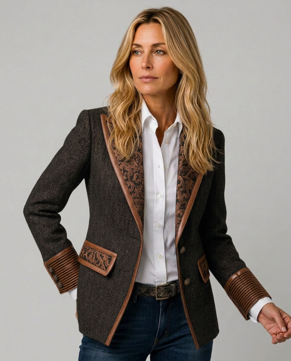 Skylar | Long Sleeve Herringbone Panel Blazer