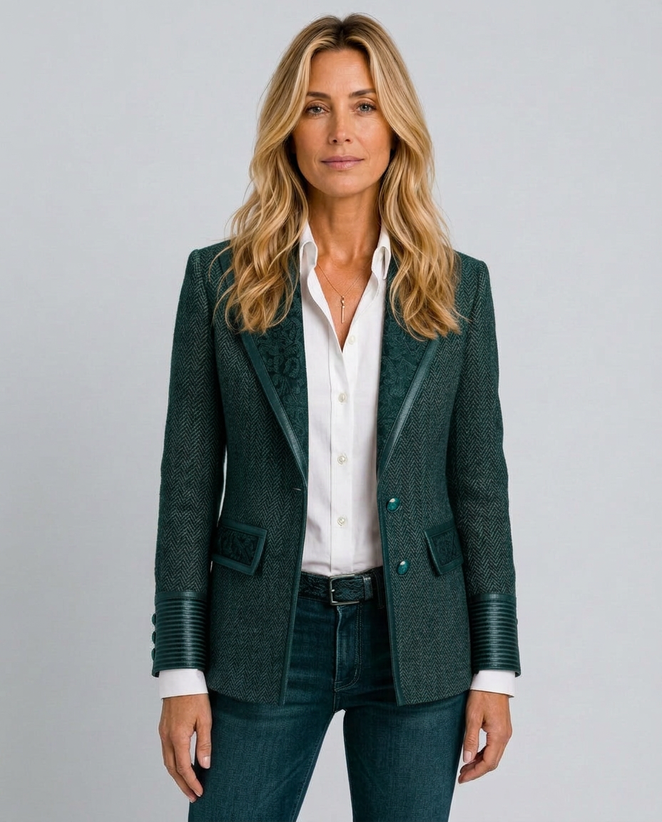 Skylar | Long Sleeve Herringbone Panel Blazer