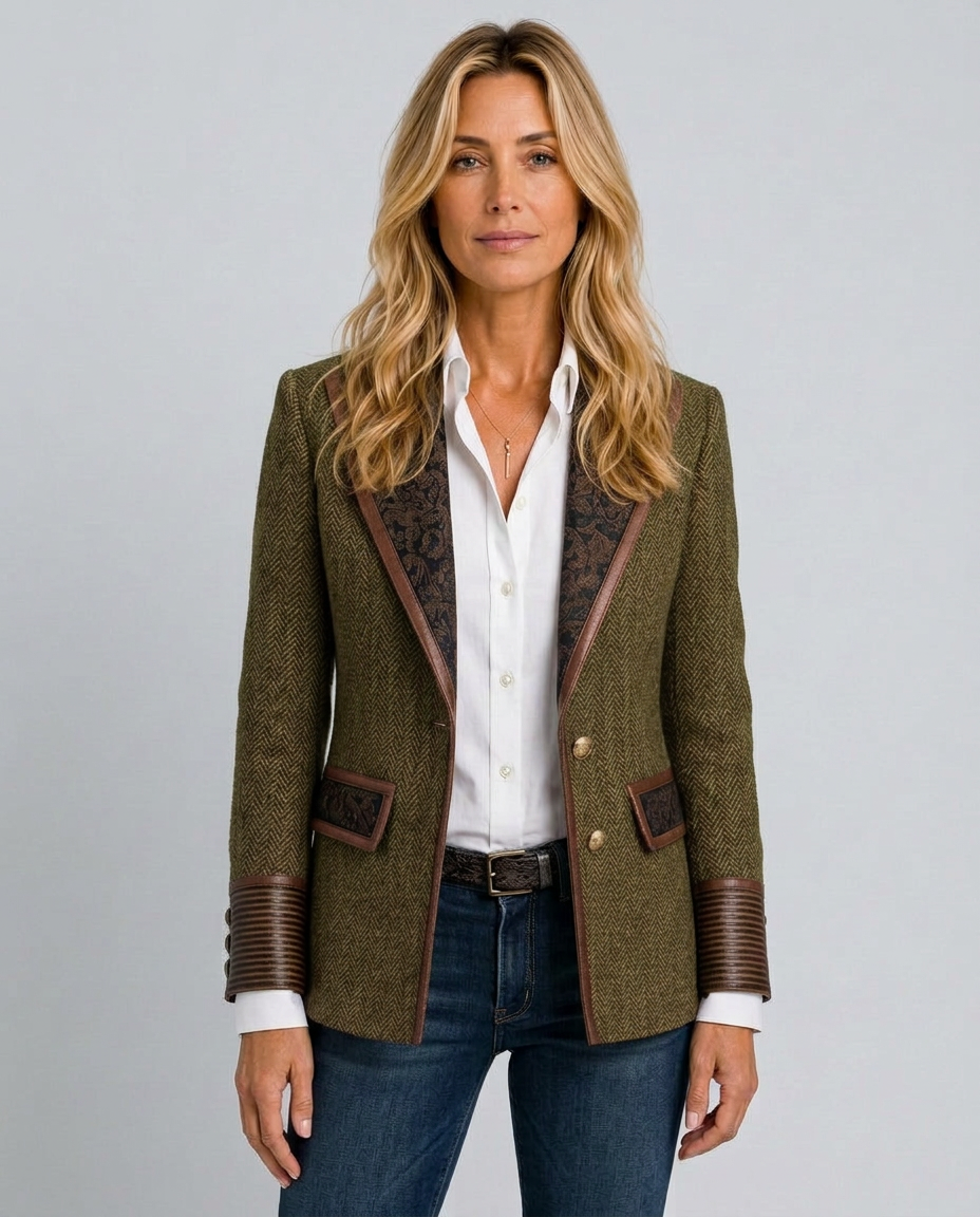 Skylar | Long Sleeve Herringbone Panel Blazer