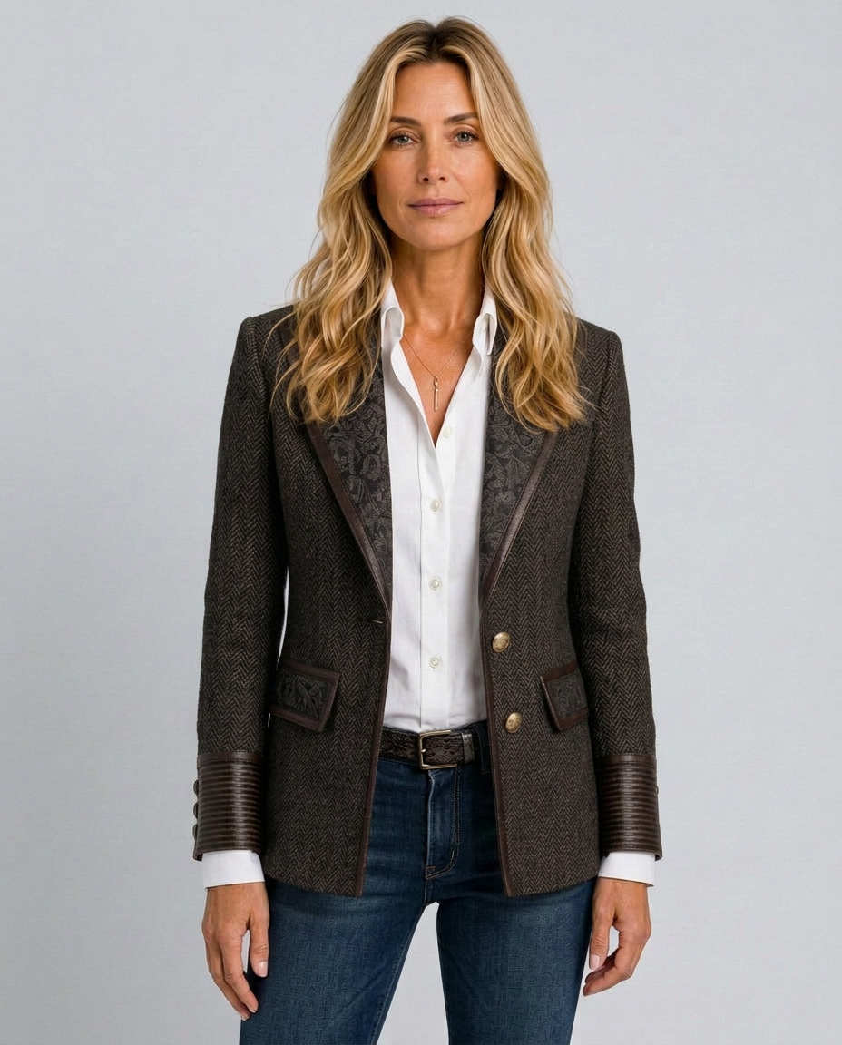 Skylar | Long Sleeve Herringbone Panel Blazer