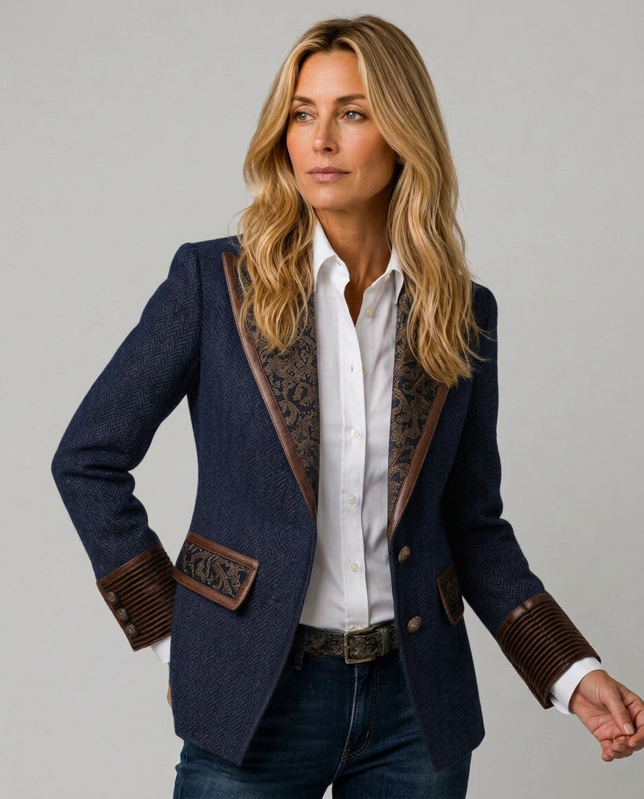 Skylar | Long Sleeve Herringbone Panel Blazer