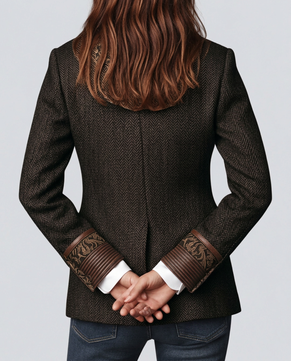 Skylar | Long Sleeve Herringbone Panel Blazer