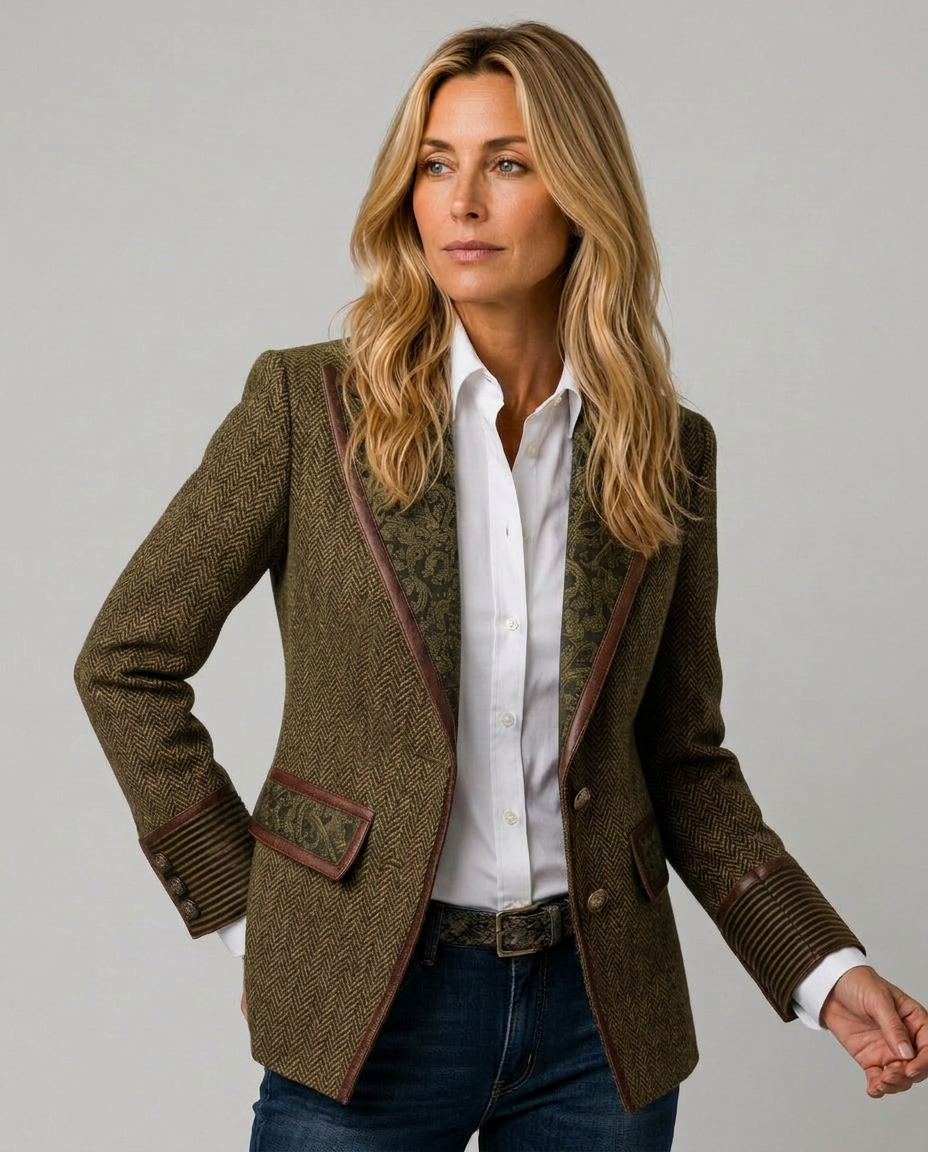 Skylar | Long Sleeve Herringbone Panel Blazer